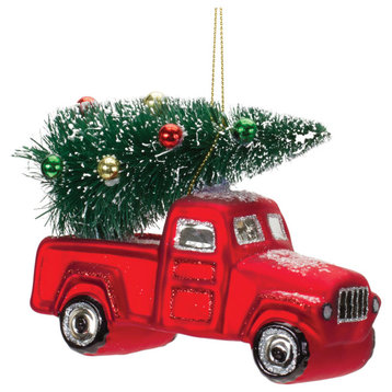 Glittered Glass Pickup Truck Ornament, Set of 6