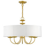 Livex Lighting - Livex Lighting 5 Light Soft Gold Pendant Chandelier - The five-light Brookdale pendant chandelier combines floral details and casual elements to create an updated look. The hand-crafted off-white fabric hardback drum shade is set off by an inner silky white fabric that combines with chandelier-like soft gold finish sweeping arms which creates a versatile effect. Perfect fit for the living room, dining room, kitchen or bedroom.