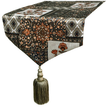 Decorative Table Runner Brown Satin 16"x90", Persian, Floral Niloufar