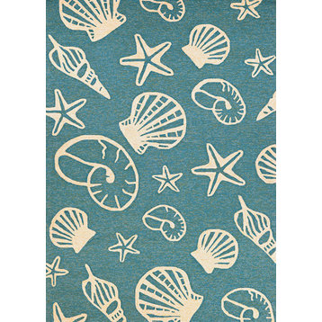 Outdoor Escape Cardita Shells 7334/0220, Turquoise/Ivory, 2'0"x4'0"