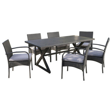 GDF Studio 7-Piece Ashley Outdoor Aluminum Dining Set With Wicker Dining Chairs