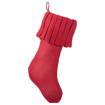 Ruffle Burlap Festive Holiday Christmas Stocking, Red