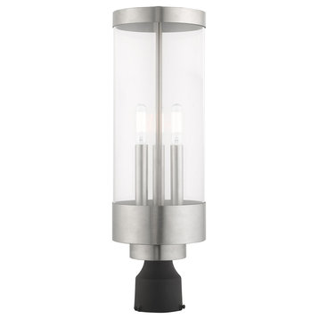 Livex Lighting Hillcrest 3 Light Brushed Nickel Large Outdoor Post Top Lantern