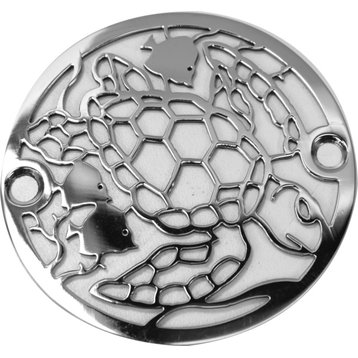 Round Shower Drain Cover Sea Turtle, Polished Stainless Steel, 3.25