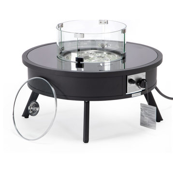 Leisuremod Walbrooke Patio Round Fire Pit Table With Aluminum Frame, Black