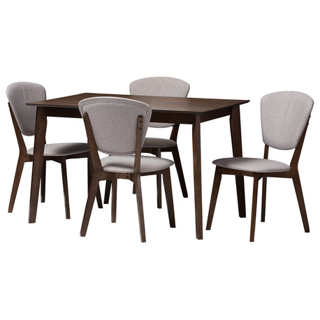 Tarelle Mid-Century Light Gray Fabric Upholstered 5-Piece Dining Set