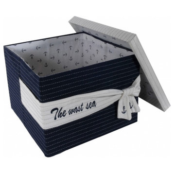 11.5" X 12" X 8.5" White Blue Fabric Boxes With Cover Set Of 3