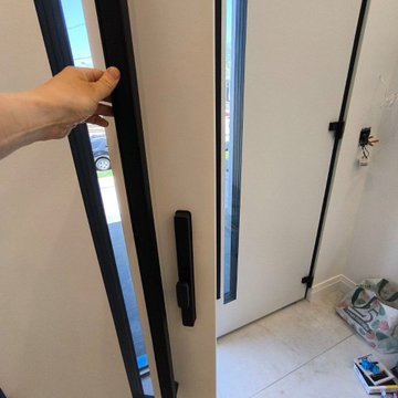 Dekton 0163 Ardesia Nero, double doors with transom; fingerprint smart lock