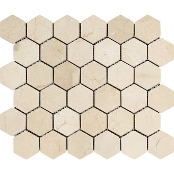 Crema Marfil Mediterranean Marble Hexagon Mosaic, 2 X 2 Tumbled