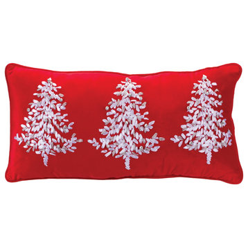Embroidered Pine Tree Pillow 22.5"L
