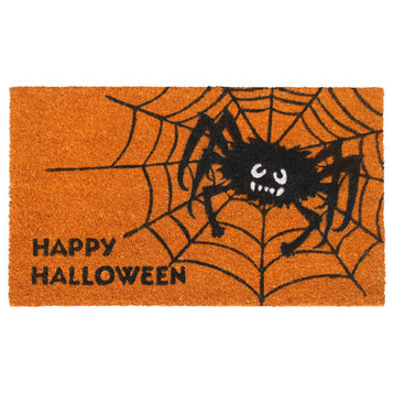 RugSmith Black Machine Tufted Happy Halloween Spider Web Doormat, 18" x 30"