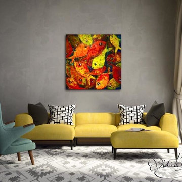Lots of fish - Original by Didi La Baÿsse - 90x90cm - Acrylic on Canvas