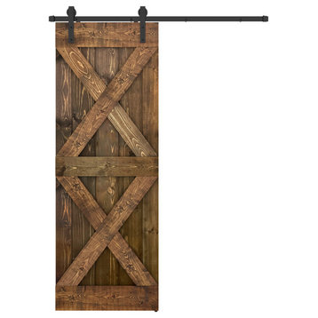 Solid Wood Barn Door, Made in USA, Hardware Kit, DIY, Dark Brown, 30x84"