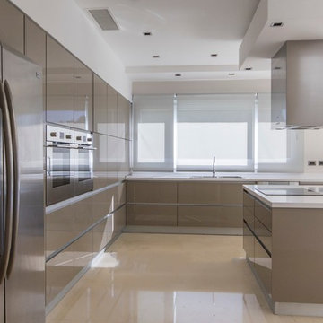 Contemporary High-Gloss Metallic Kitchen