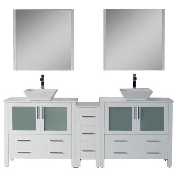 Sydney 84" Double Vanity Set With Vessel Sinks and Mirrors, Glossy White