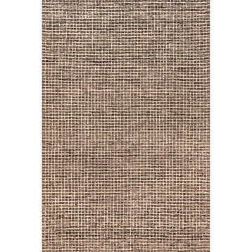 Arvin Olano x RugsUSA Melrose Checked Wool Area Rug, Brown 5' x 8'