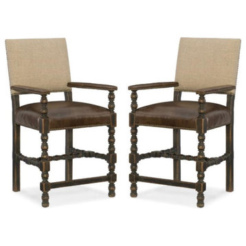 Home Square 25" Fabric and Leather Counter Stool in Anthracite Black - Set of 2