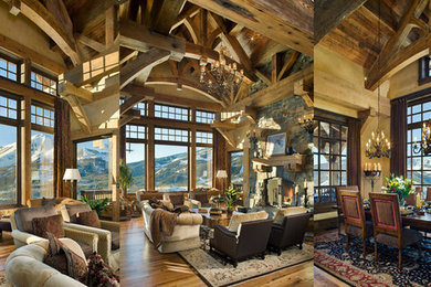 Great Room Natural Stone Fireplace Cedarview Lodge Yellowstone Club