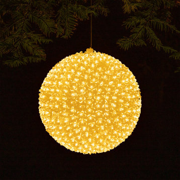 13"H Indoor/Outdoor Flashing Holiday Round Ornament With Warm White LED Lights