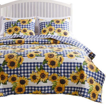 Barefoot Bungalow Sunflower Quilt and Pillow Sham Set, Gold King