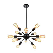 Vintage Metal Dimmable Sputnik Chandelier With 12-Light Black Painted