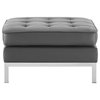 Modern Lounge Accent Chair Ottoman, Faux Vinyl Leather, Grey Gray Silver