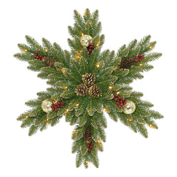 32" Gold Dunhill Fir Snowflake With 35 Warm White Battery Operated LED Lights