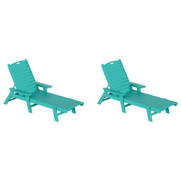 Bayport Outdoor HDPE Plastic Reclining Chaise Lounge in Turquoise (Set of 2)