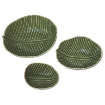 Handmade Banana Garden   Stoneware ceramic bowls (set of 3) - Indonesia