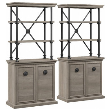 Bowery Hill Bookcase with Doors (Set of Two) in Driftwood Gray - Engineered Wood