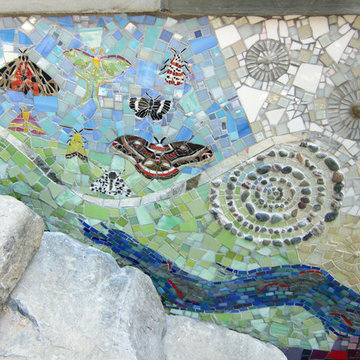 Mosaic Retaining Wall, moths detail