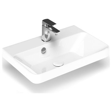 Luxury 55 WG Bathroom Sink in Glossy White, 1 Faucet Hole
