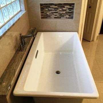 MASTER BATHROOM - Free Standing Tub / Crema Marfil Tile / White Reef Granite