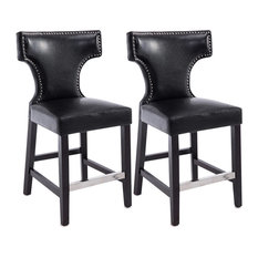 CorLiving - Corliving Dad-808-B Kings Counter Height Barstool, Black, Metal Studs, Set Of 2 - Bar Stools and Counter Stools