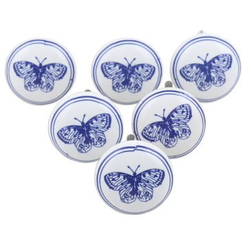 Novica Handmade Fluttering Dreams Ceramic Knobs, Set of 6