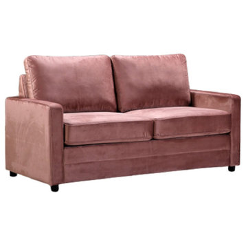 Modern Sleeper Sofa, Soft Velvet Upholstered Seat & Padded Track Arms, Rose