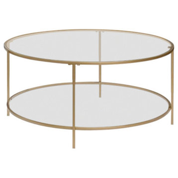 Pemberly Row Round Coffee Table in Satin Gold