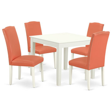 5Pc Square 36" Table, Four Parson Chair, Pu Leather Color Pink Flamingo
