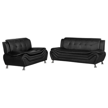 Camille Black Living Room Collection, Sofa and Loveseat