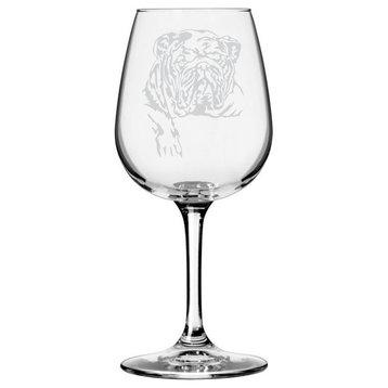 Bulldog Dog Themed Etched All Purpose 12.75oz. Libbey Wine Glass