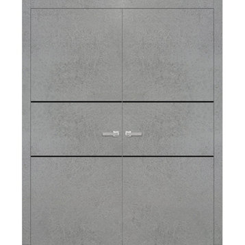 Solid French Double Doors 48 x 84 | Planum 0014 Concrete with