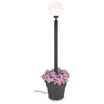European Single Globe Planter Lamp, Black/White Glass