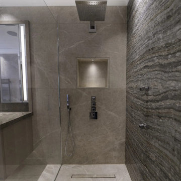 Silver Wave  and Agora Beige Marble Shower Wall Floor Cladding