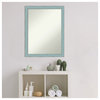 Sky Blue Rustic Wood Framed Non-Beveled Bathroom Wall Mirror 20.25 x 26.25 in