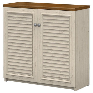 Pemberly Row Small Storage Cabinet with Doors in Antique White - Engineered Wood