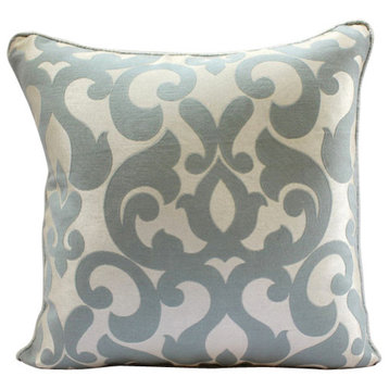 Blue Jacquard Weave 18"x18" Gray Damask Decorative Pillow Cover, Forever Damask