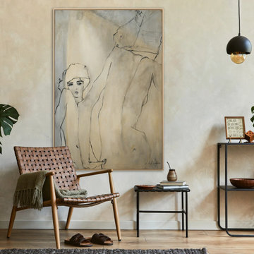 Elegant hand-painted portrait art on canvas with neutral tones "Amsterdam"