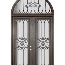 Tivoli 72x96 Forged Iron Steel Double Door and Half Round Transom - Front Doors