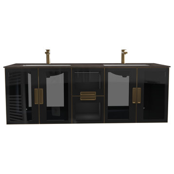 Solaria 60" Wall Mounted Single Bathroom Vanity Set, Rustic Black