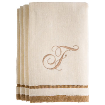 Monogrammed Ivory Fingertip Towels Set of 4, F